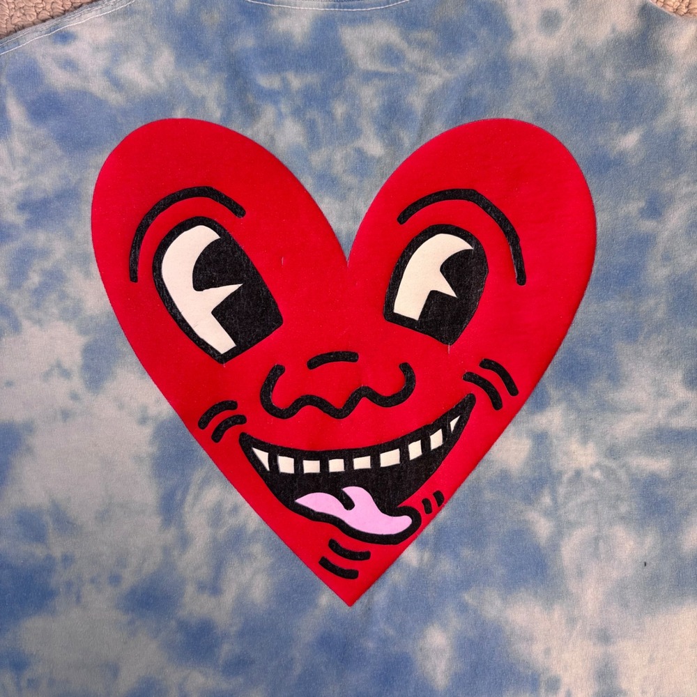 Keith Haring Blue Tie Dye Heart Graphic T-Shirt Mens Medium Ripple Junction - Picture 10 of 11